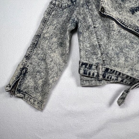 Acid Washed Cropped Jacket Denim SZ 12 Designed by Cosmic‎ Belted Punk 80's - Picture 14 of 16